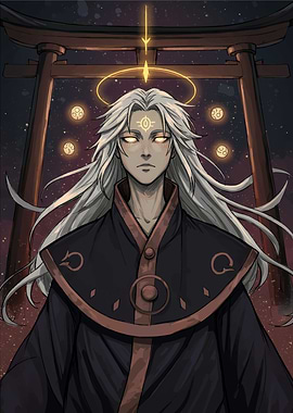 Mystical Figure with Torii Gate