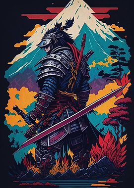 Samurai Warrior with Mountain Backdrop