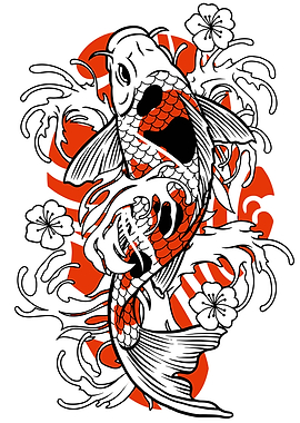 Koi Fish with Cherry Blossoms Illustration