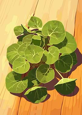 Green Leaves on Wooden Surface