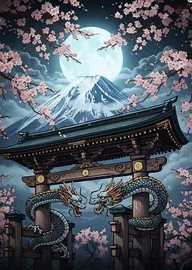 Japanese Dragons Torii Gate Fuji