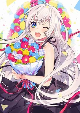Anime Girl with Flowers