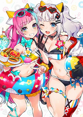 Anime Girls in Swimsuits at the Beach