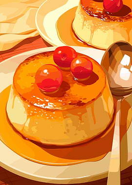 Delicious Flan Dessert with Cherries