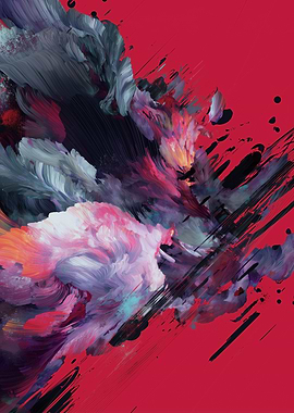 Abstract Painting with Red Background