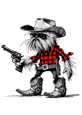 Cartoon Cowboy Dog with Gun