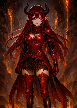 Red armored demon girl in hell