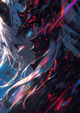 Anime Character with Red and Black Armor