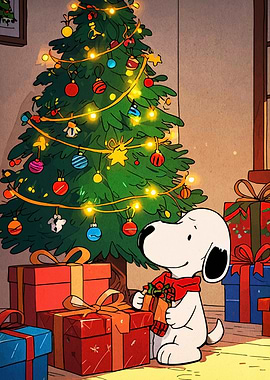 Snoopy with Christmas Tree and Gifts