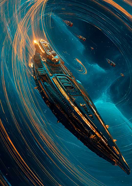 Futuristic Spaceship in Hyperspace