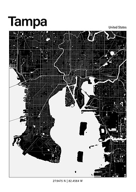 Tampa Black and White Map