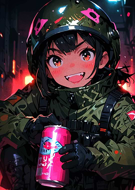 Anime Soldier with Drink