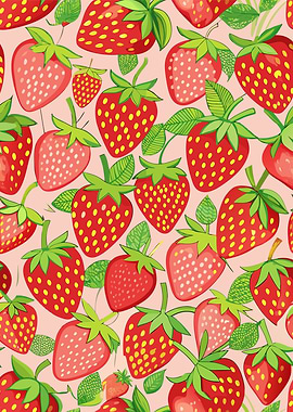 Strawberry Pattern with Green Leaves