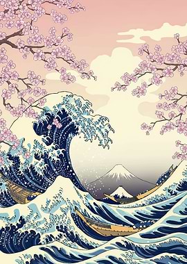 Great Wave with Cherry Blossoms