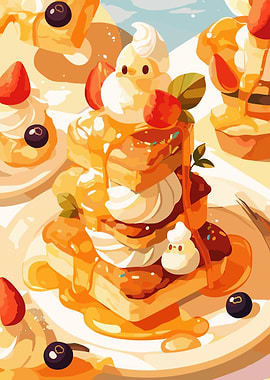 Delicious Pancakes with Berries and Cream