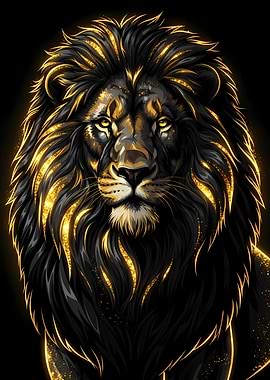 Lion with Golden Highlights on Black