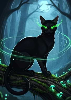 Mystical Black Cat in Enchanted Forest
