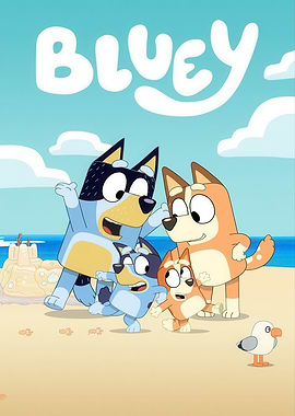 Bluey family at the beach cartoon