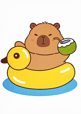 Cute Bear on Duck Float Illustration