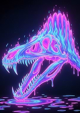 Neon Dinosaur Skull