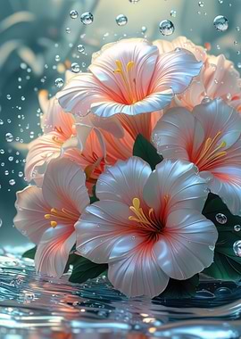 Hibiscus Flowers with Water Droplets