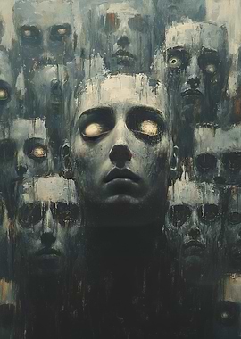 Surreal Faces in Dark Painting