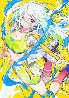 Anime Girl with Colorful Splash Art