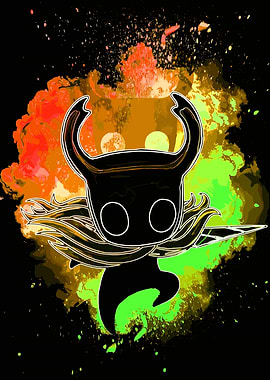 Hollow Knight Silhouette with Colorful Splashes