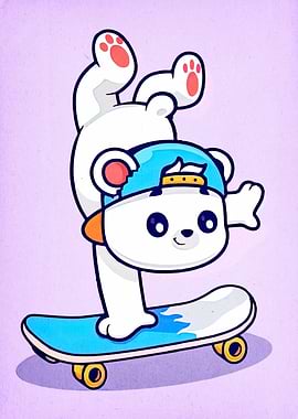 Cartoon Bear on Skateboard Illustration