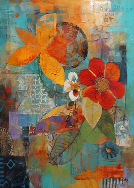 Abstract Floral Collage – Mixed Media Botanical Art