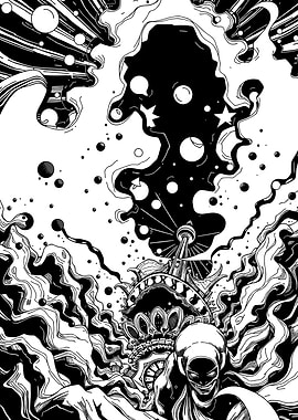 Manga Illustration with Tower and Devil