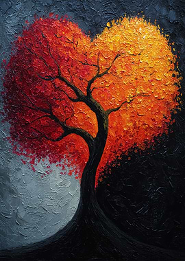 Colorful Tree Painting with Textured Leaves