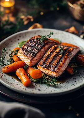 Grilled Salmon with Roasted Carrots