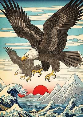 Eagles Flying Ocean Waves