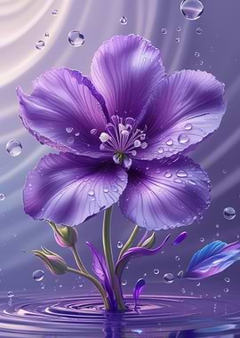 Purple Flower with Water Droplets