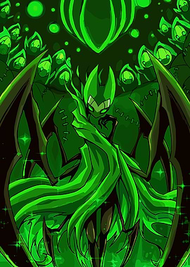 Green Character with Wings and Followers