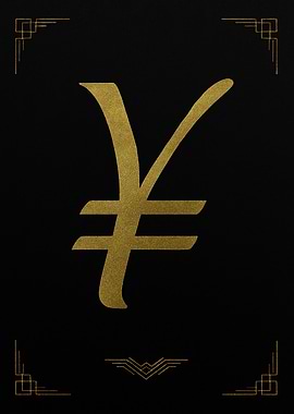 Golden Yen Symbol on Black Background