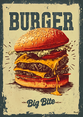 Retro Burger Vintage Big Bite Wall Art