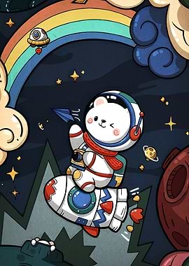 Astronaut Bear in Space Cartoon