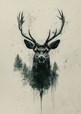 Deer Portrait with Forest Integration