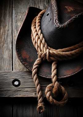 Cowboy Hat and Rope Still Life
