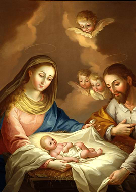 Nativity Scene Painting with Angels