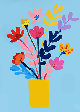 Colorful Floral Bouquet in Yellow Vase