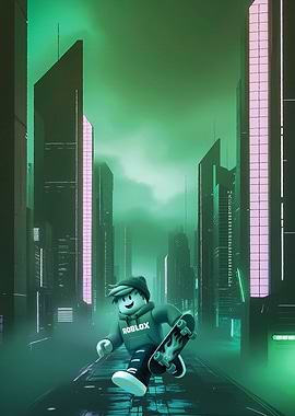 Roblox Skater in Futuristic Cityscape