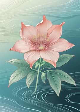 Elegant Pink Flower with Teal Background