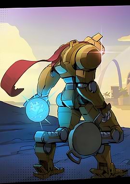 Golden Robot Holding Glowing Orb