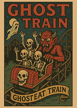 Ghost Train Ride with Skeletons and Devil