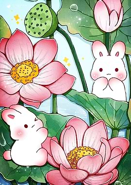 Rabbits Lotus Flower Garden