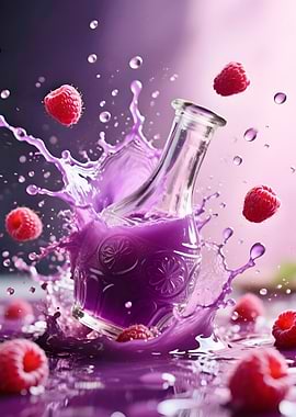 Raspberry Juice Splash in Glass Bottle