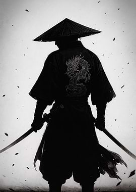 Silhouette of a Samurai with Dragon